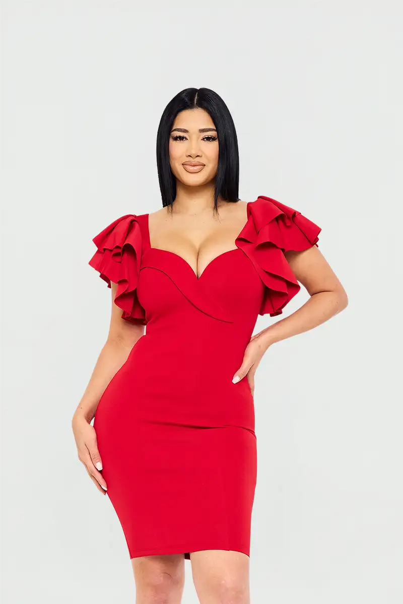 Vestido Corto Con Mangas De Vuelo - Imagen 2