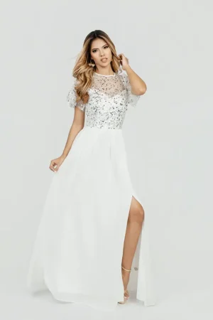 Vestido Con Encaje Brillante