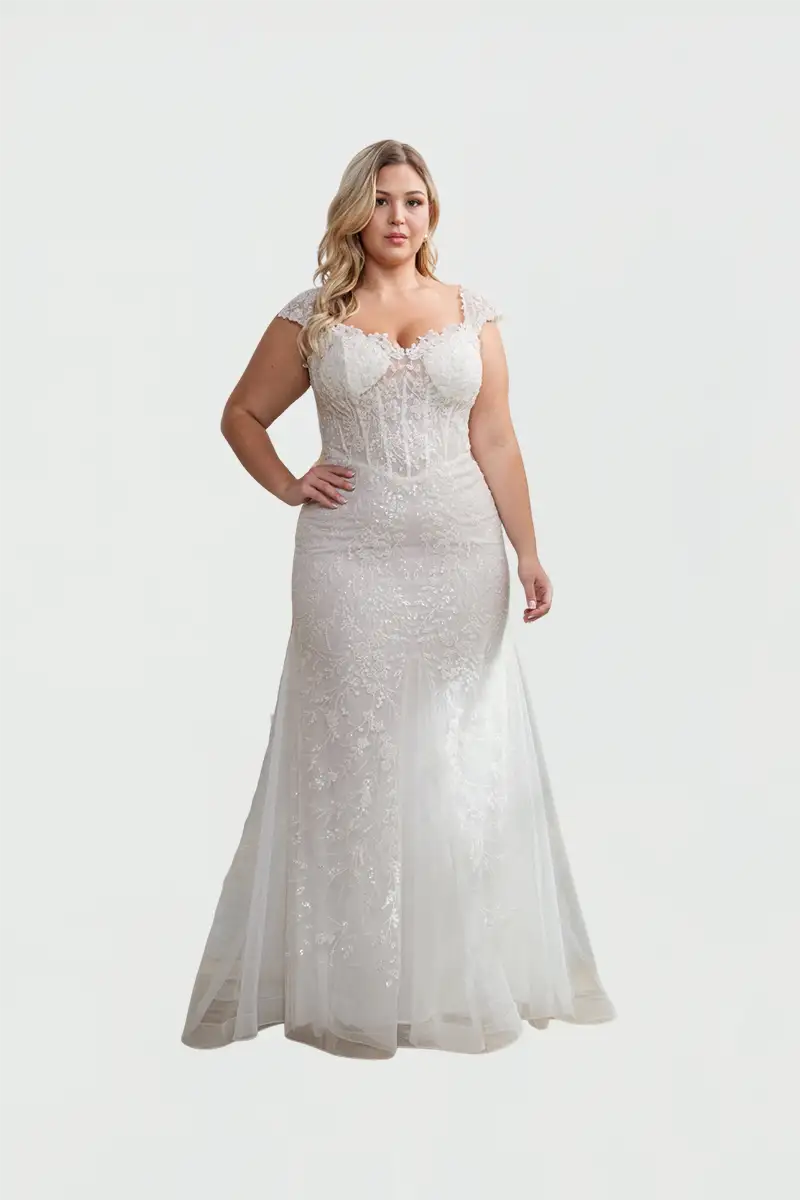 Vestido Estilo Sirena Con Encajes y Pedreria